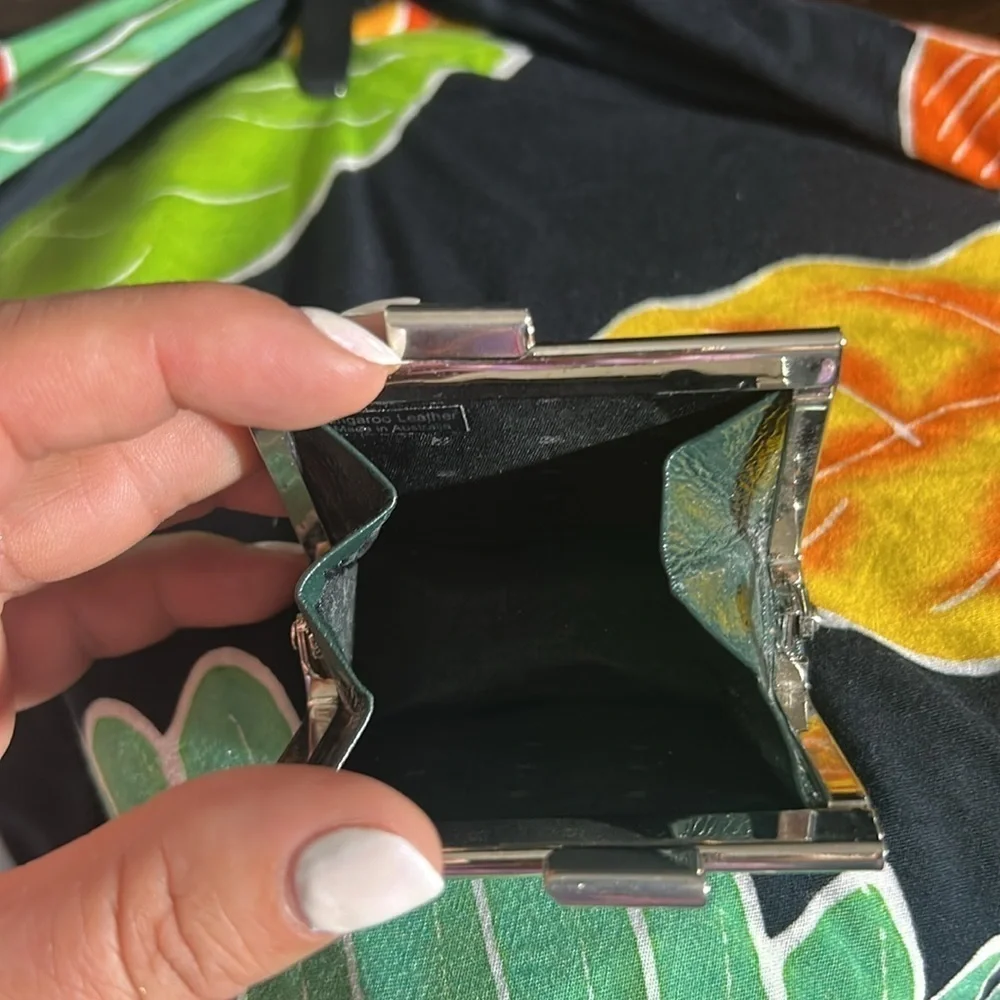 Green kangaroo Leather Wallet with Silver Trim